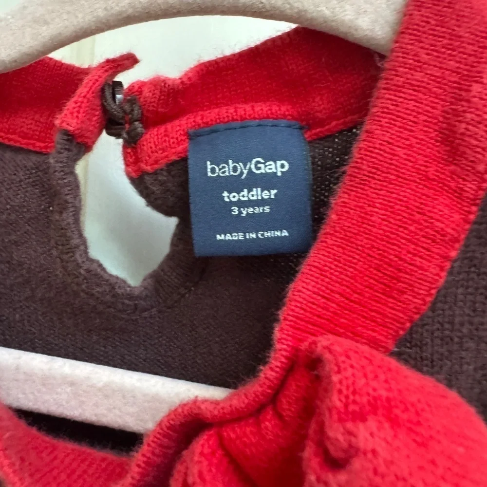 Baby Gap 3T Girls Brown and Red Long Sleeve Pleated Sweater Dress